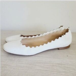 CHLOE Lauren Scalloped Leather Ballet Flats in White EUC/sz 6
